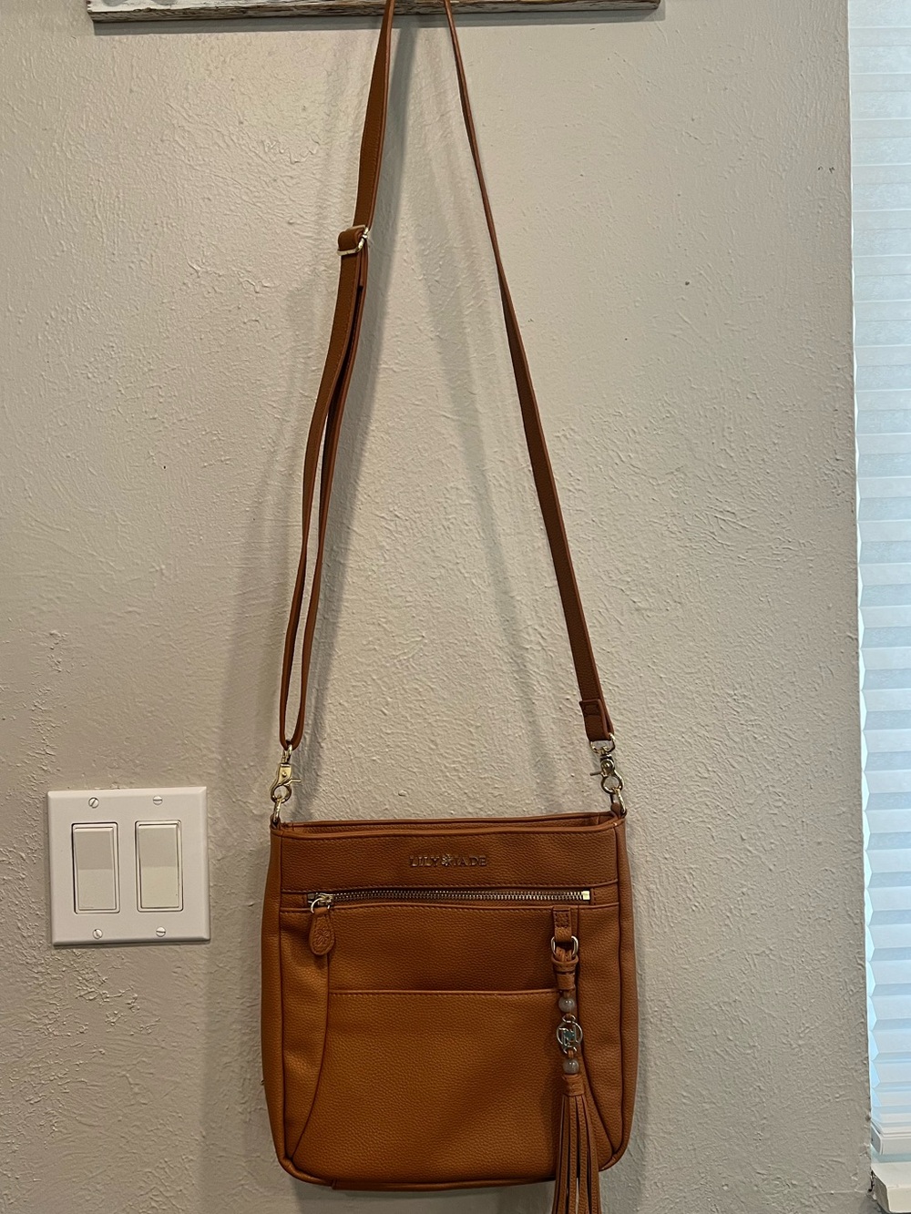 Soft Pebbled Tan Crossbody Bag with Tassel Accent - Picture 2 of 4